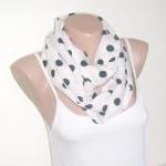 White black infinity cotton scarf, loop scarf, polka-dot scarf