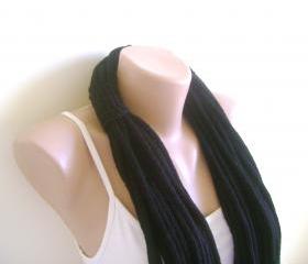 Black knitting infinity scarf, loop scarf, shawl