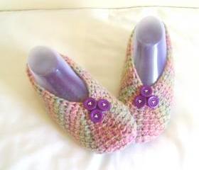 Multicolor button wool slippers crochet slippers woman slippers home shoes cosy slippers