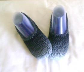 Grey black wool slippers crochet slippers woman slippers home shoes cosy slippers