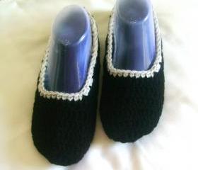 Unisex slippers black grey wool slippers crochet slippers woman slippers home shoes cosy slippers man slippers