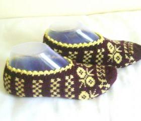 Brown yellow slippers crochet slippers woman slippers home shoes cosy slippers