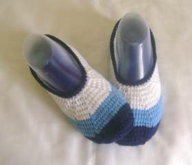 White, blue, navy blue slippers crochet slippers unisex slippers home shoes cosy slippers