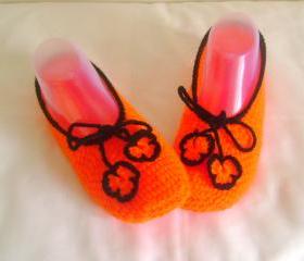 Orange black slippers crochet slippers woman slippers home shoes cosy slippers