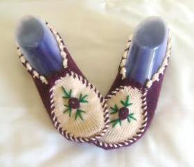 Woman slippers Plum ivory slippers home shoes cosy slippers 