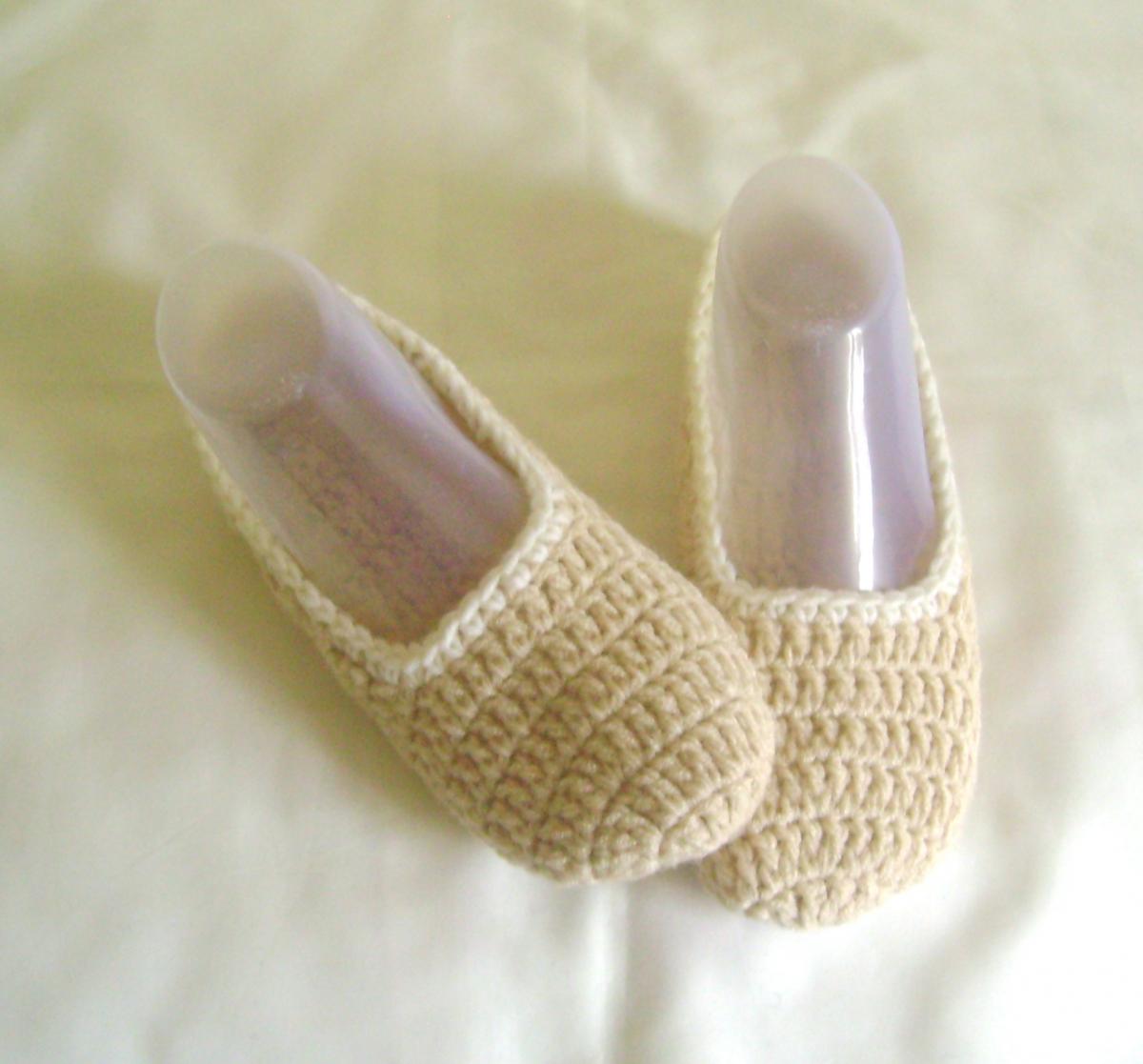 Unisex Slippers Beige Cream Wool Slippers Crochet Slippers